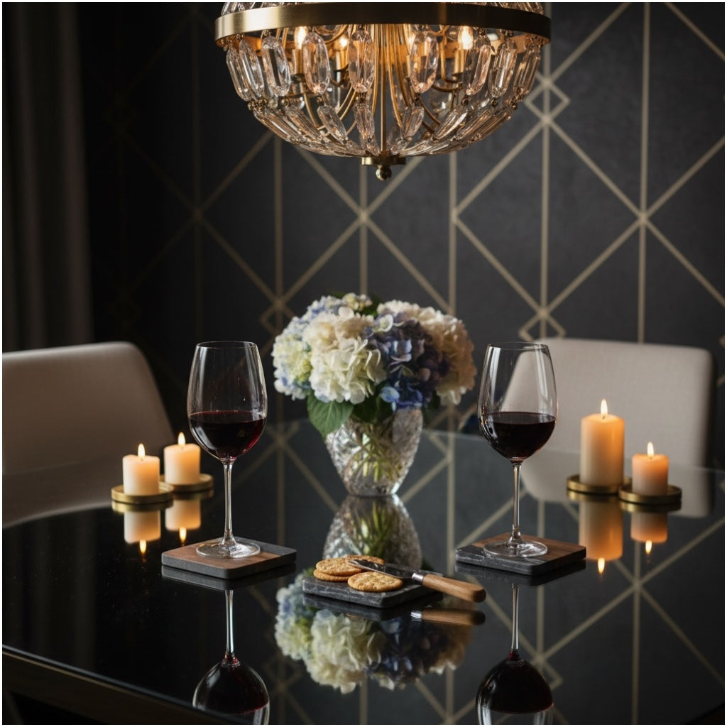 Elegant Marble and Acacia Wood Coasters - Set of 4 -Square Anti Slip Design