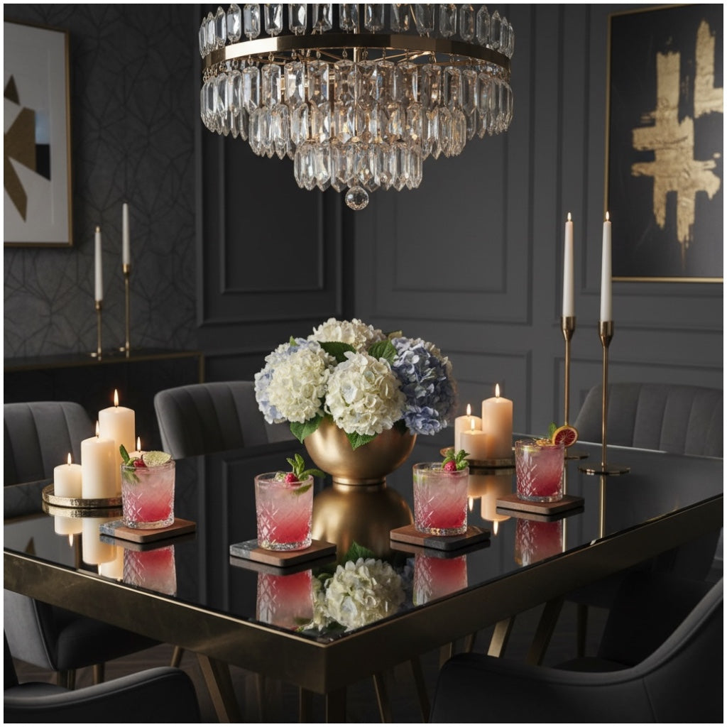 Elegant Marble and Acacia Wood Coasters - Set of 4 -Square Anti Slip Design