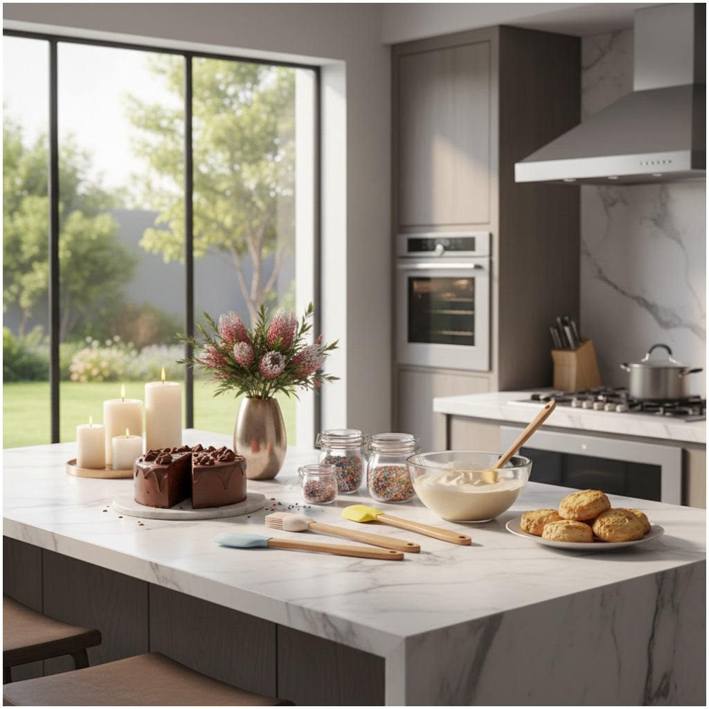 5-Piece Mini Silicone Baking Spatula Set with Bamboo Handles – Pastel Colour