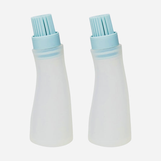 2-in-1 Silicone Oil Dispenser Bottle with Silicone Basting Brush – Controlled Drip Design(Set of 2)