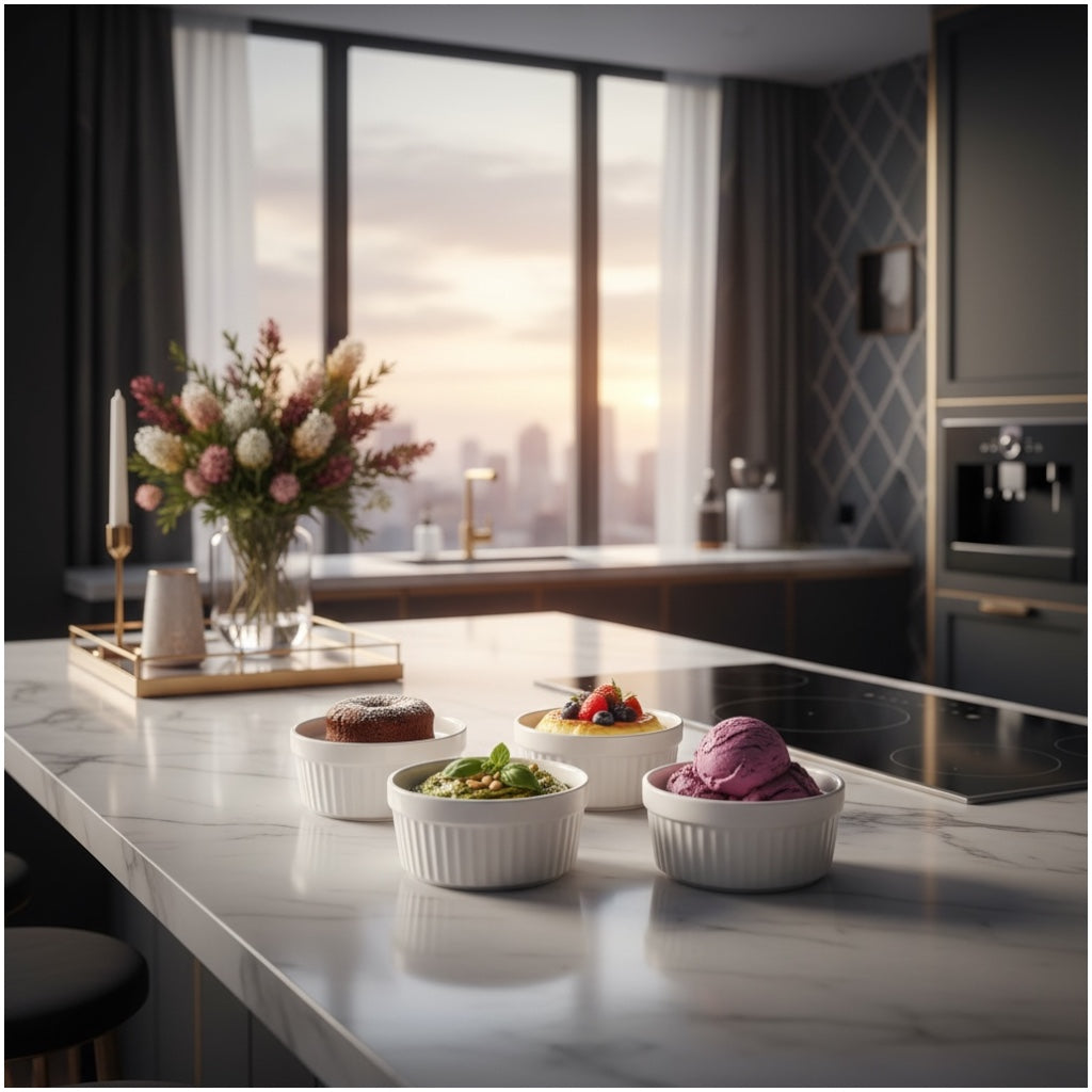 Beautiful Porcelain Dessert Ramekins Set of 4 – 160ml White Bowls