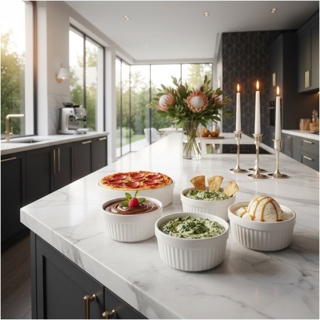 Beautiful Porcelain Dessert Ramekins Set of 4 – 160ml White Bowls