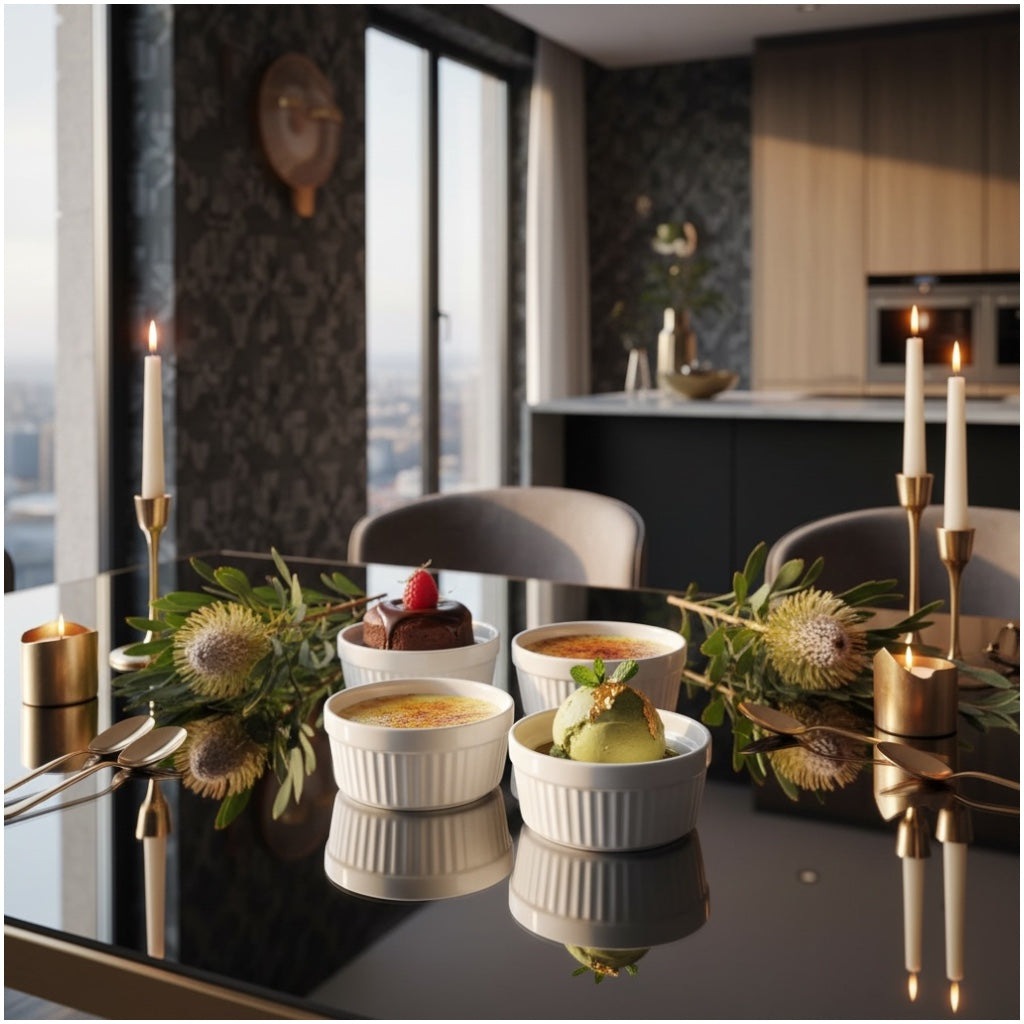 Beautiful Porcelain Dessert Ramekins Set of 4 – 160ml White Bowls