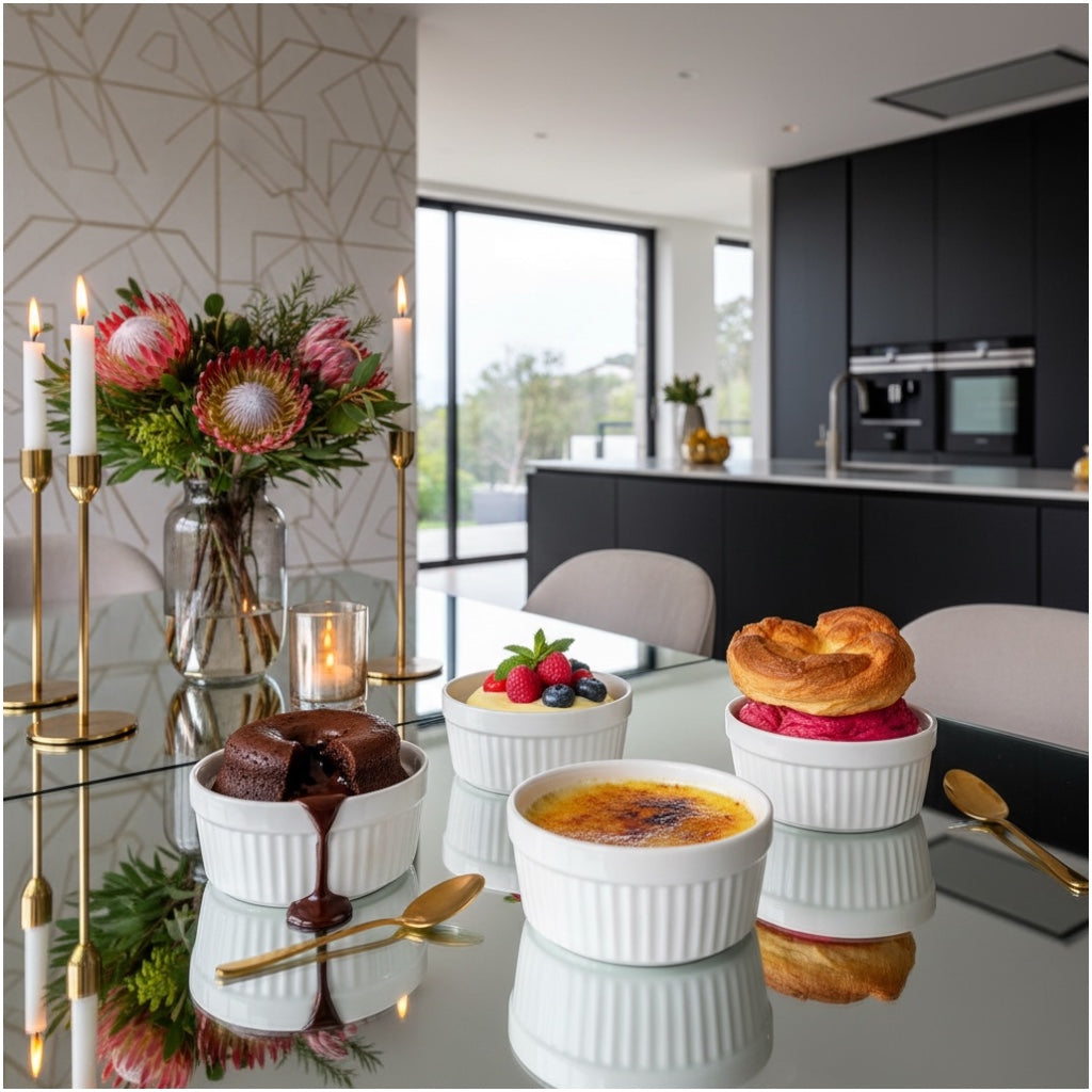 Beautiful Porcelain Dessert Ramekins Set of 4 – 160ml White Bowls