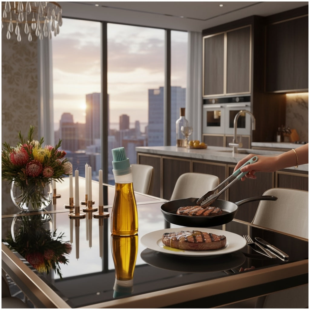 2-in-1 Silicone Oil Dispenser Bottle with Silicone Basting Brush – Controlled Drip Design(Set of 2)