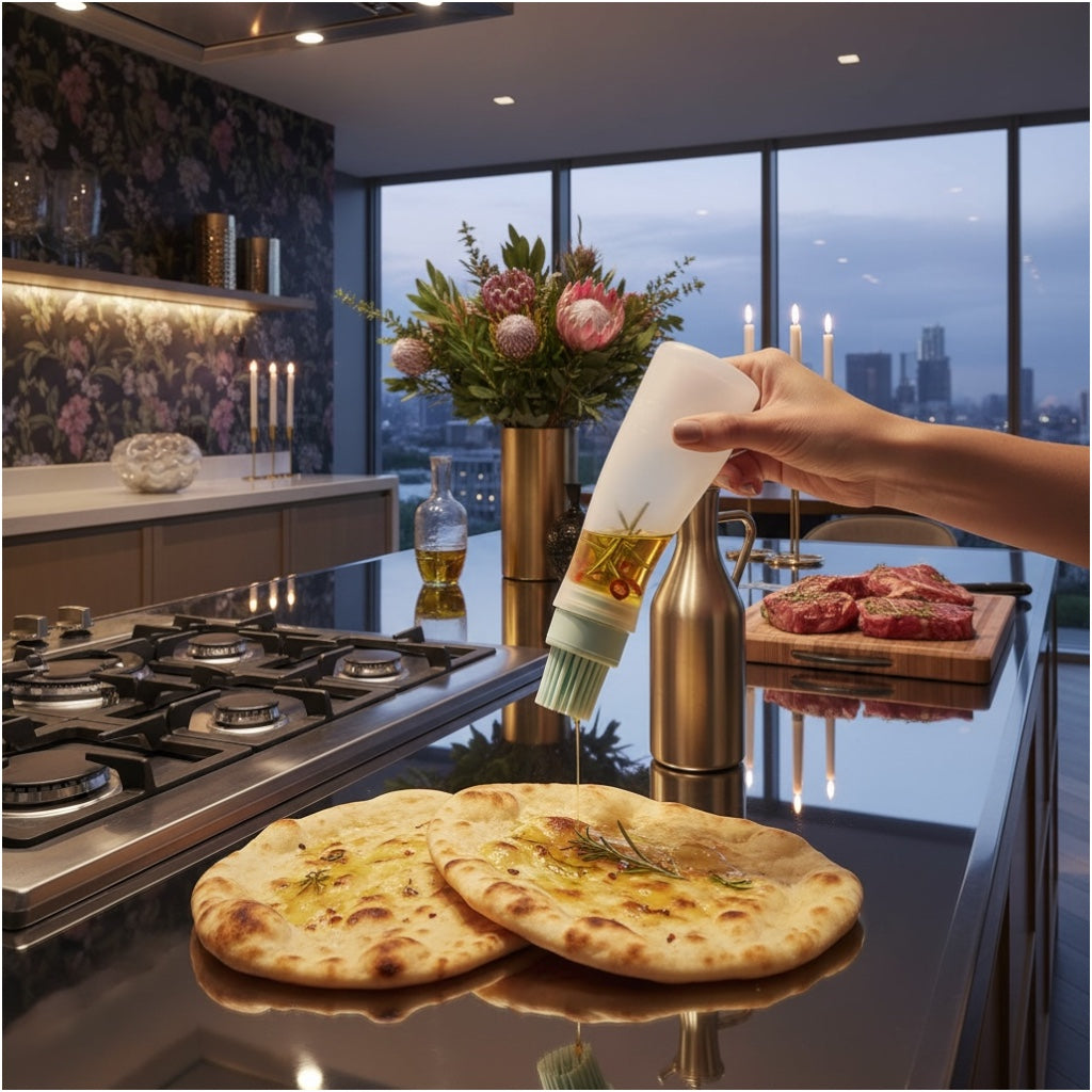 2-in-1 Silicone Oil Dispenser Bottle with Silicone Basting Brush – Controlled Drip Design(Set of 2)