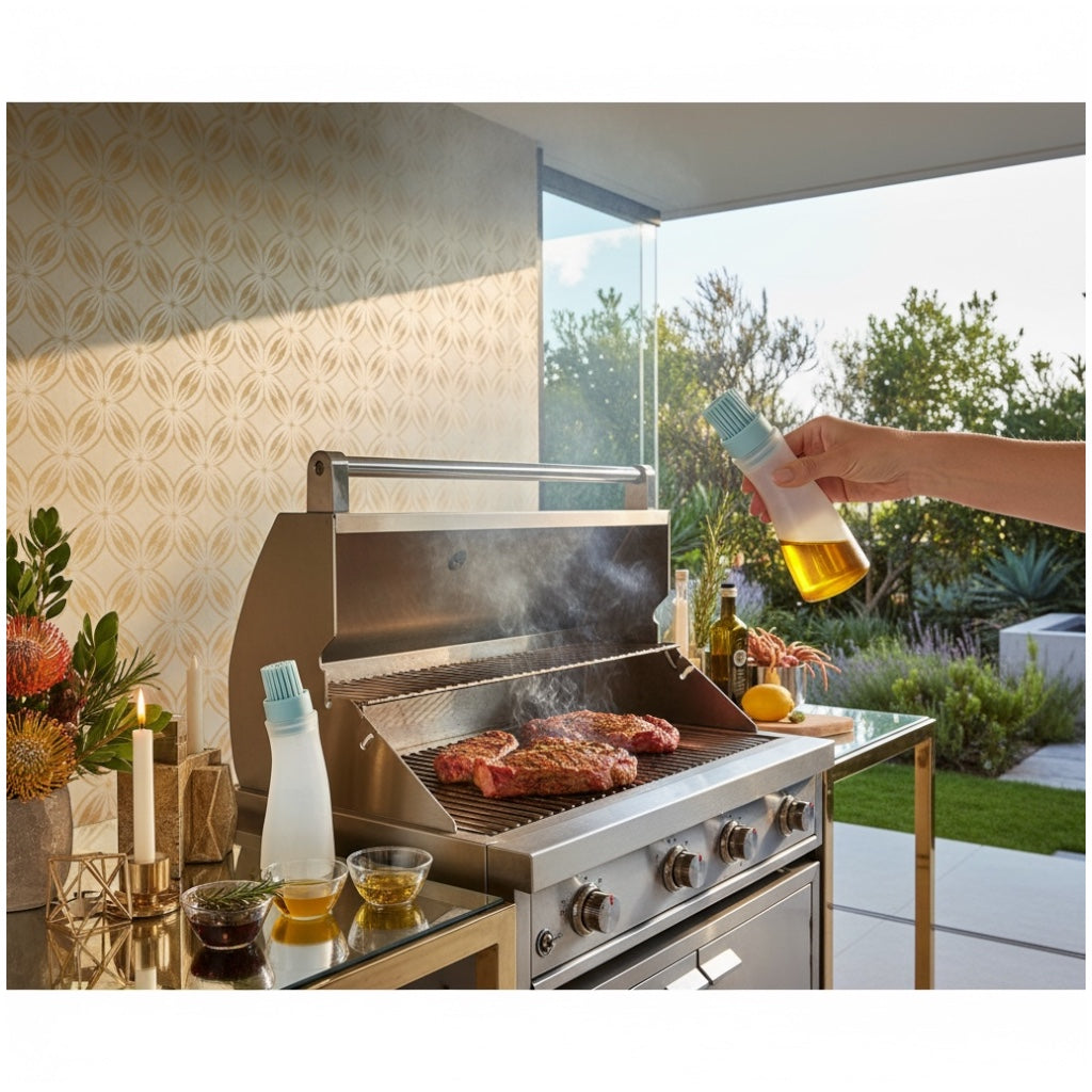 2-in-1 Silicone Oil Dispenser Bottle with Silicone Basting Brush – Controlled Drip Design(Set of 2)