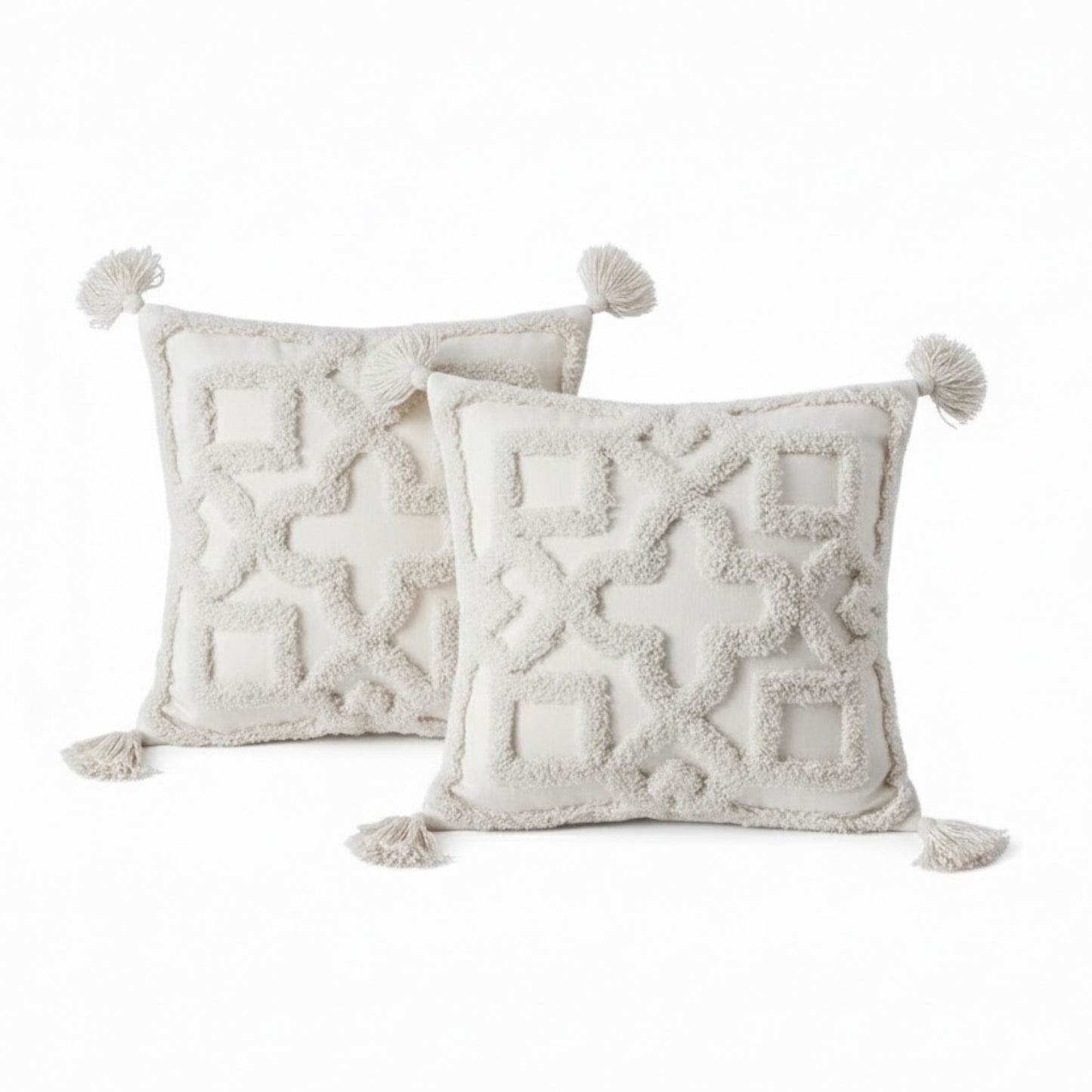 Elegant Tufted Cushion Covers - Set of 2 - Tassels Textured Decor 45x45cm