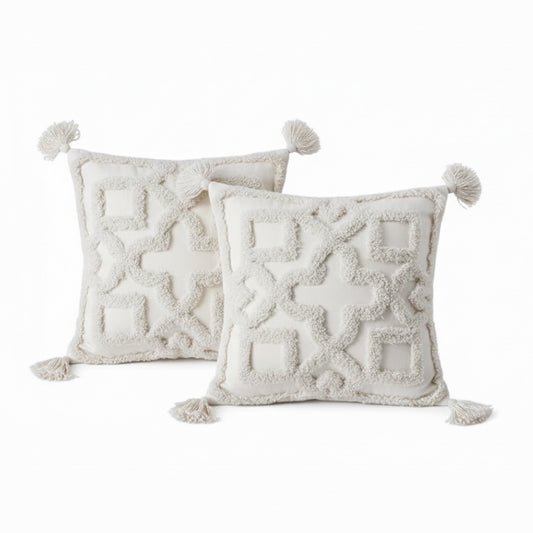 Elegant Tufted Cushion Covers - Set of 2 - Tassels Textured Decor 45x45cm