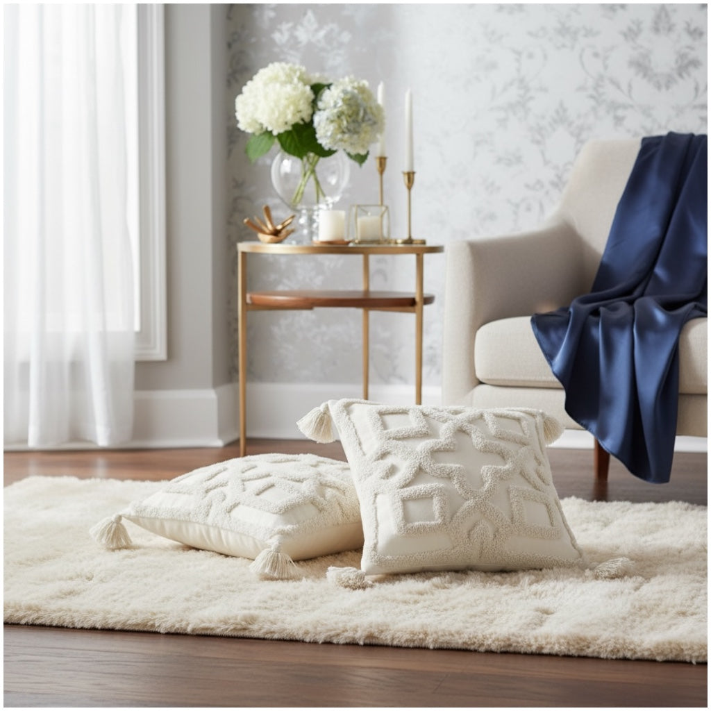 Elegant Tufted Cushion Covers - Set of 2 - Tassels Textured Decor 45x45cm