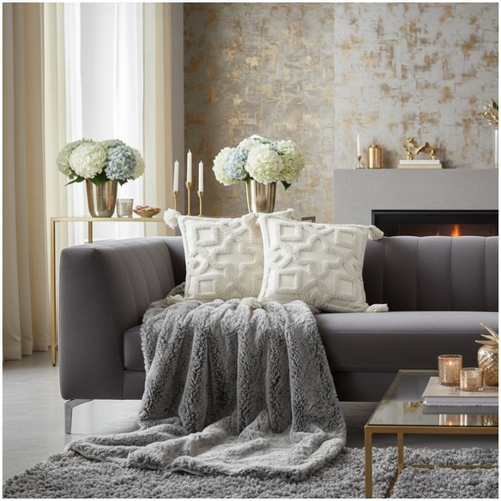 Elegant Tufted Cushion Covers - Set of 2 - Tassels Textured Decor 45x45cm