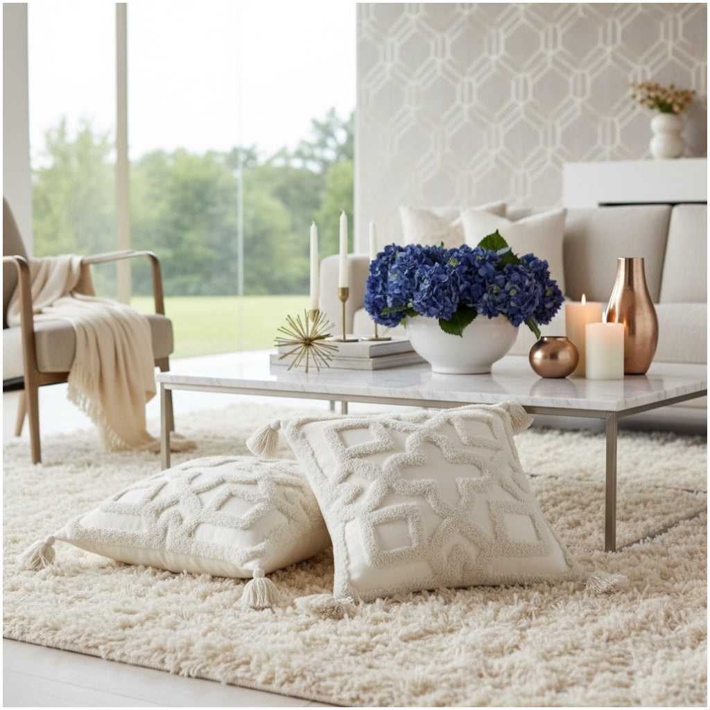 Elegant Tufted Cushion Covers - Set of 2 - Tassels Textured Decor 45x45cm