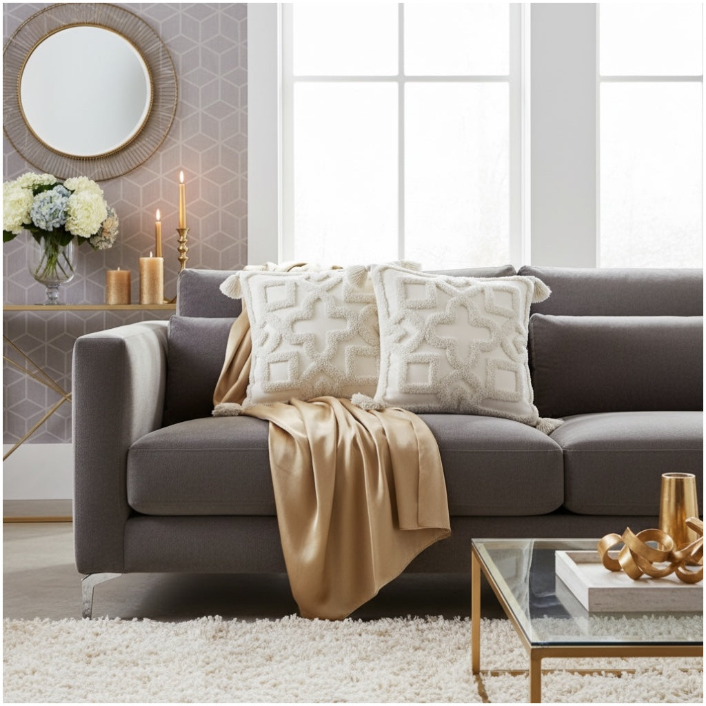 Elegant Tufted Cushion Covers - Set of 2 - Tassels Textured Decor 45x45cm