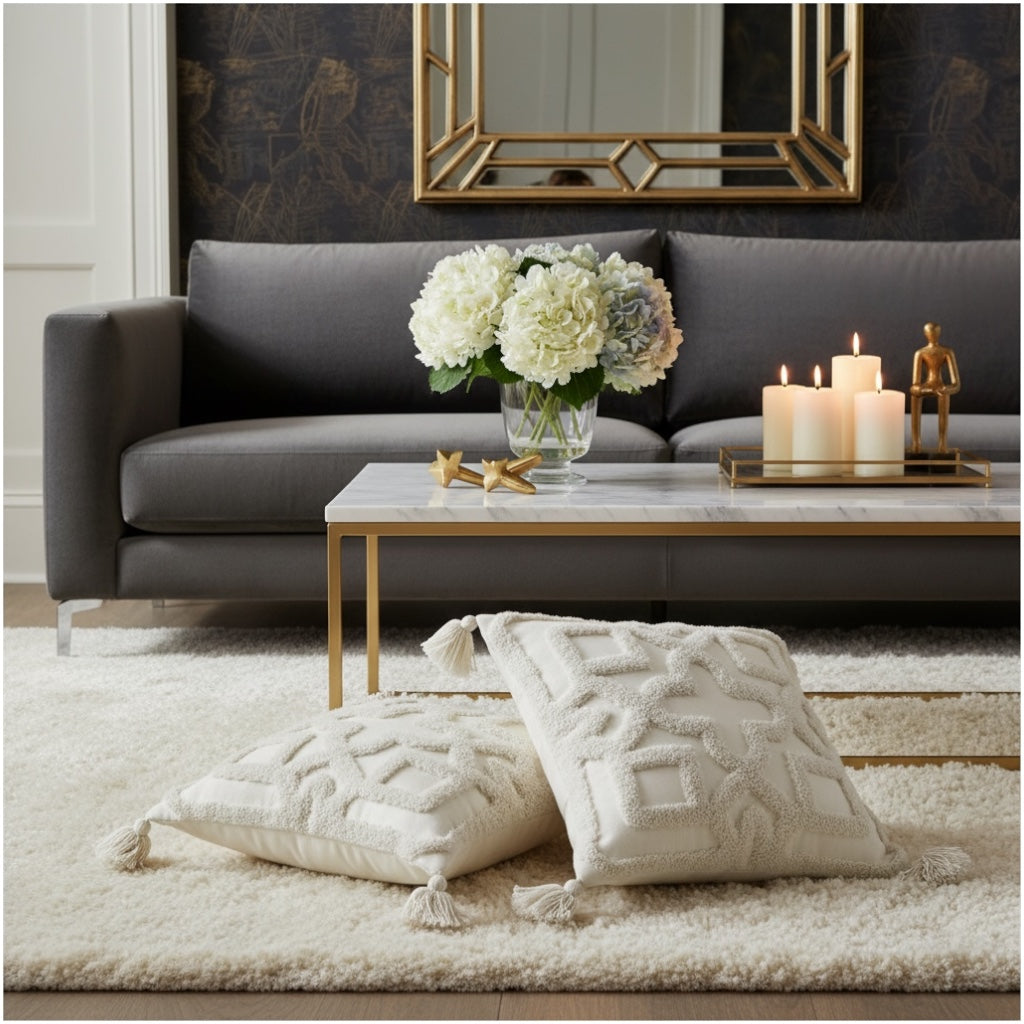 Elegant Tufted Cushion Covers - Set of 2 - Tassels Textured Decor 45x45cm