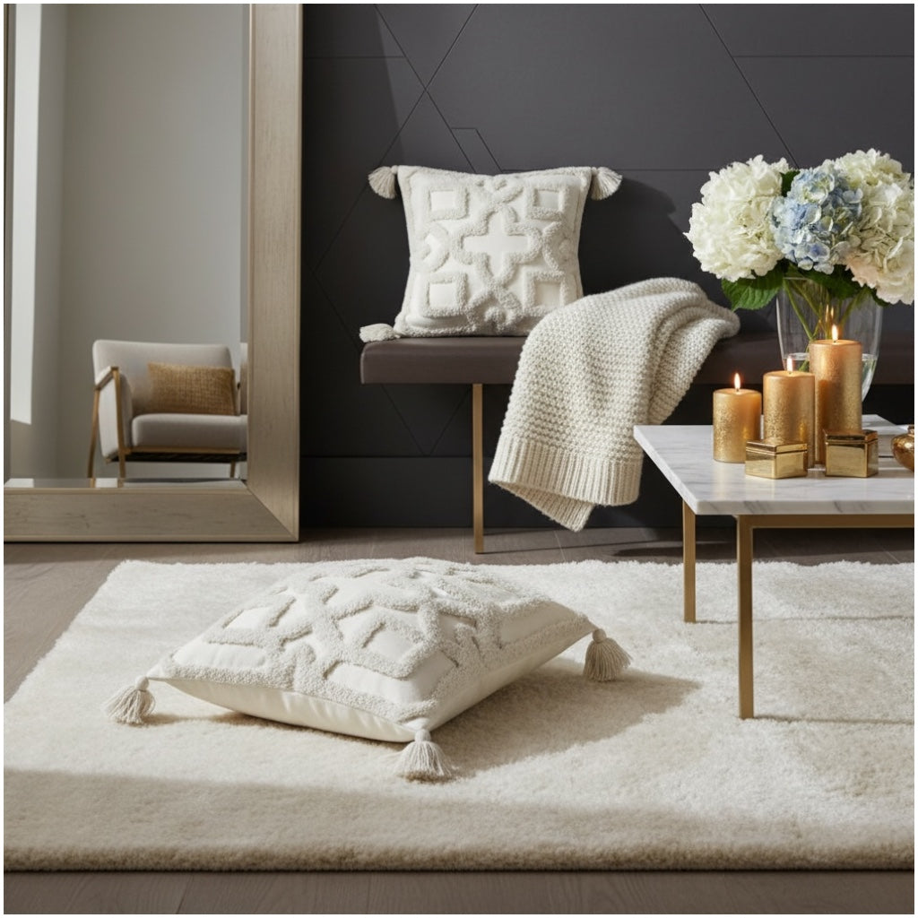 Elegant Tufted Cushion Covers - Set of 2 - Tassels Textured Decor 45x45cm