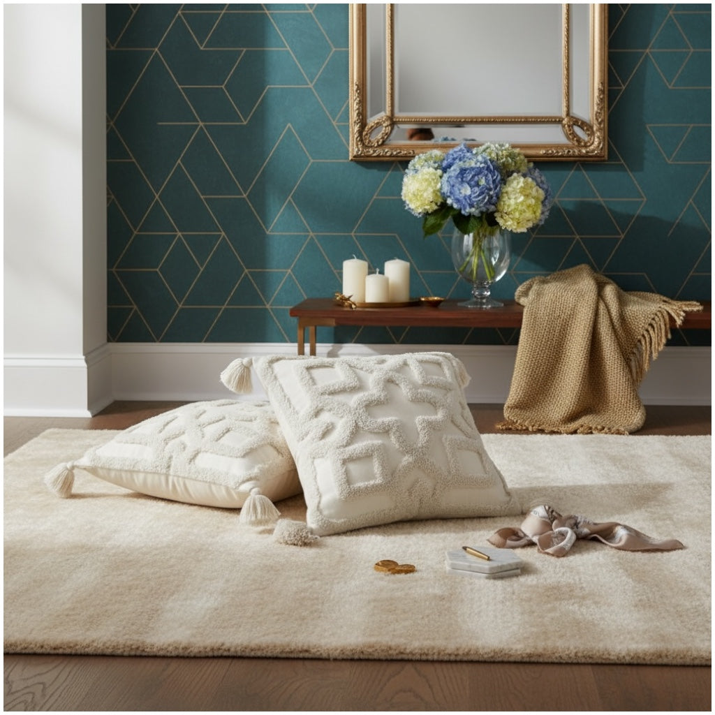 Elegant Tufted Cushion Covers - Set of 2 - Tassels Textured Decor 45x45cm