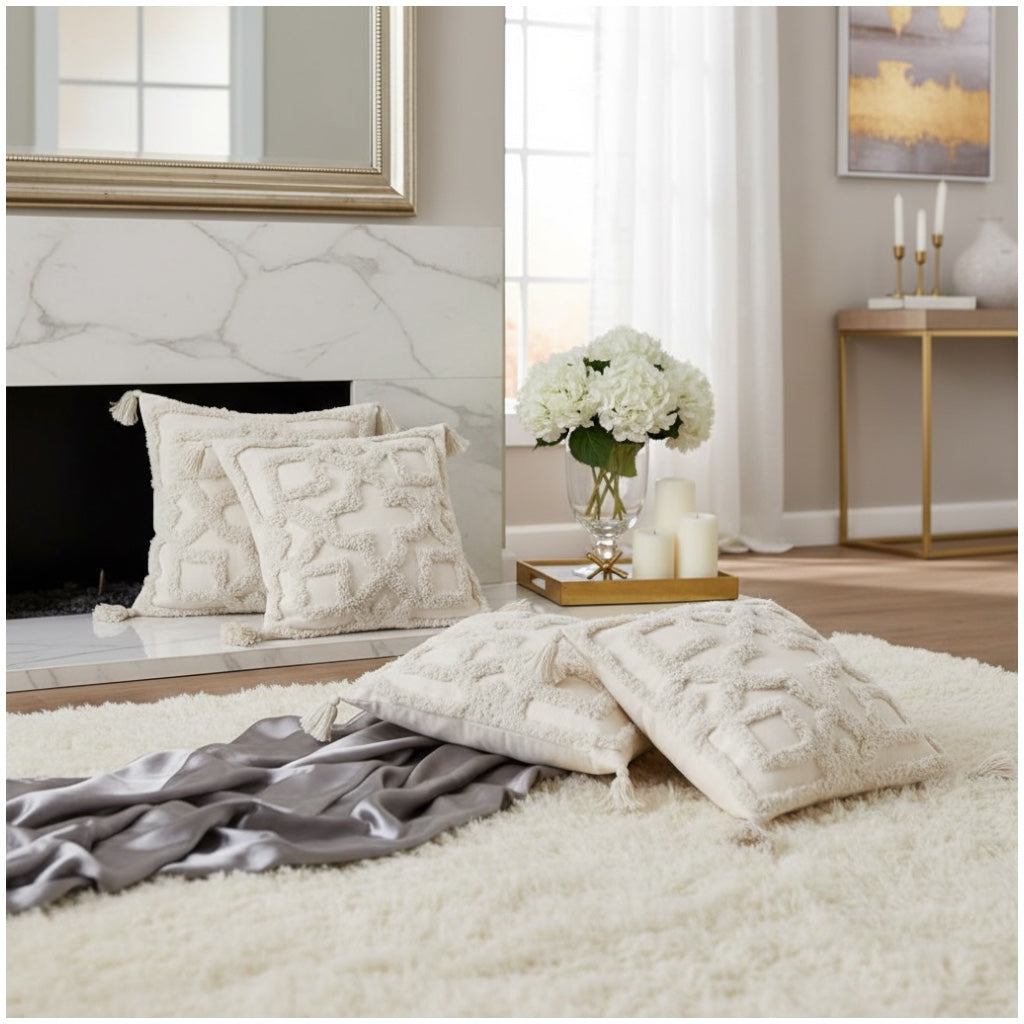 Elegant Tufted Cushion Covers - Set of 2 - Tassels Textured Decor 45x45cm