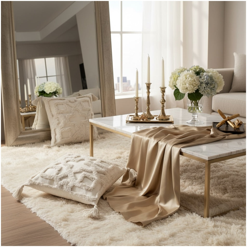 Elegant Tufted Cushion Covers - Set of 2 - Tassels Textured Decor 45x45cm