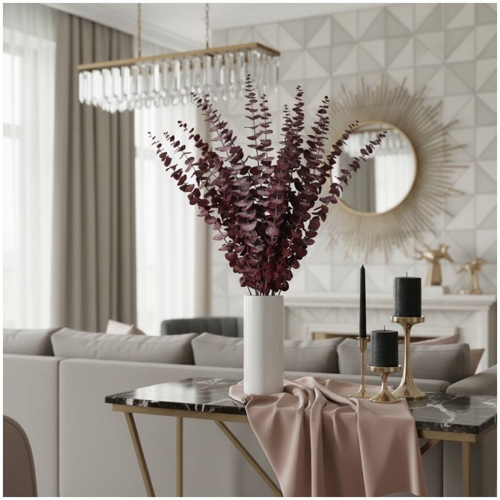 Elegant Burgundy Preserved Eucalyptus Stems – Modern Statement Déco