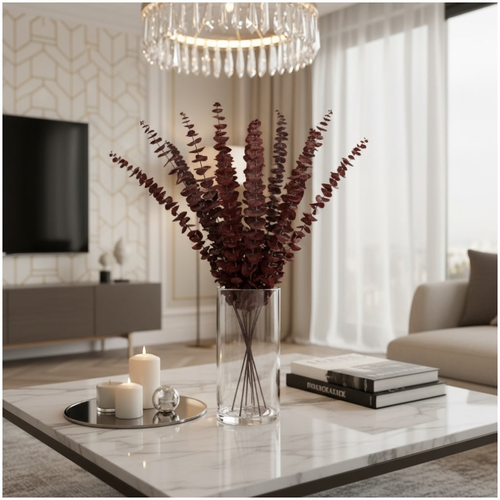 Elegant Burgundy Preserved Eucalyptus Stems – Modern Statement Déco