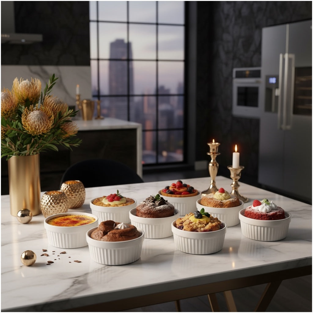 Porcelain Dessert Ramekins Set of 8 – 160ml White Oven-Safe Bowls