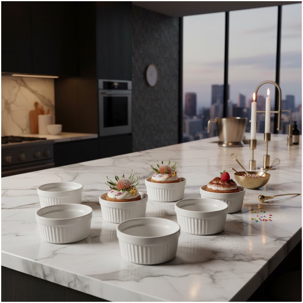 Porcelain Dessert Ramekins Set of 8 – 160ml White Oven-Safe Bowls