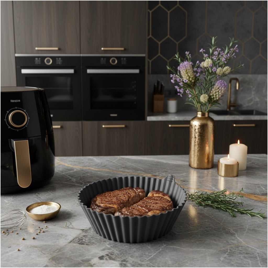 Essential Food Grade Silicone Air Fryer Liner –20cm Reusable Liner (Grey)