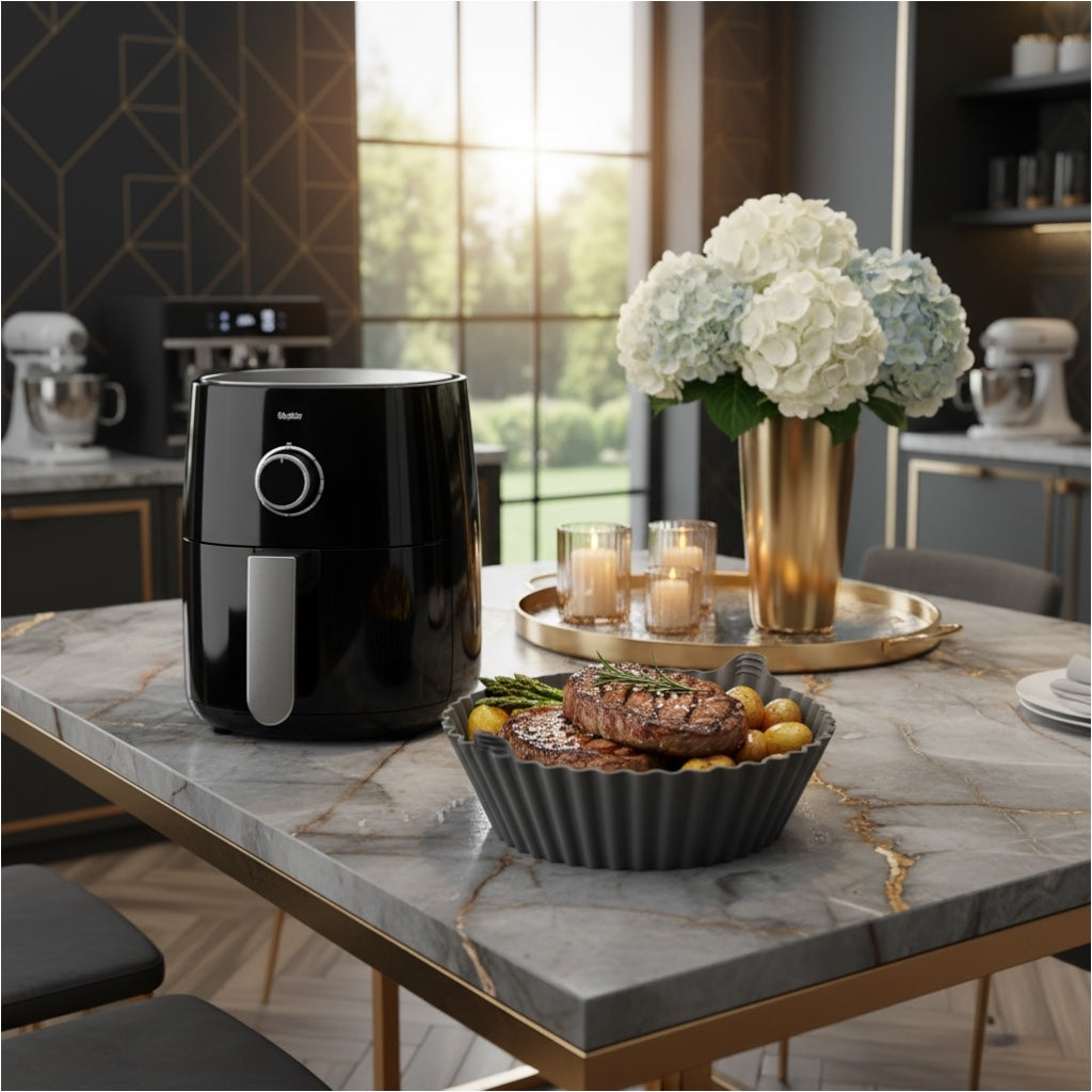 Essential Food Grade Silicone Air Fryer Liner –20cm Reusable Liner (Grey)