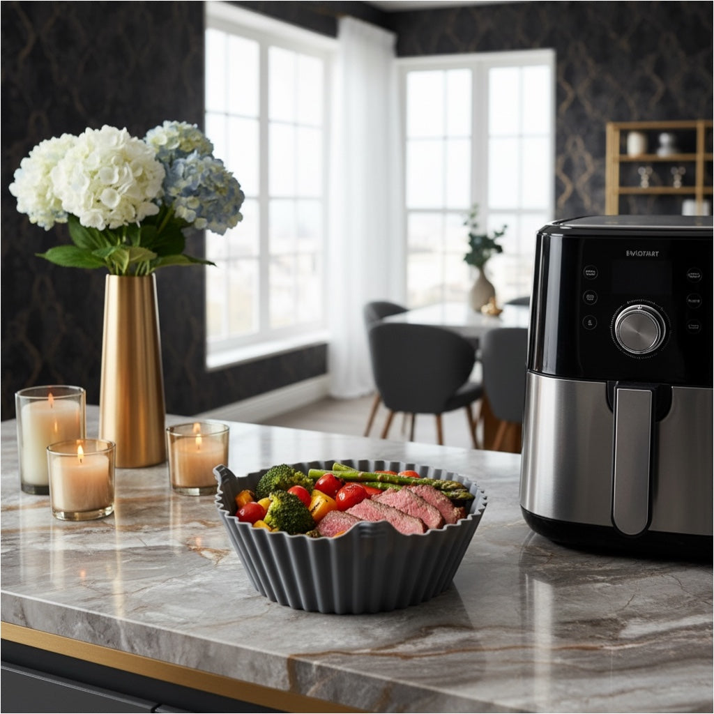 Essential Food Grade Silicone Air Fryer Liner –20cm Reusable Liner (Grey)