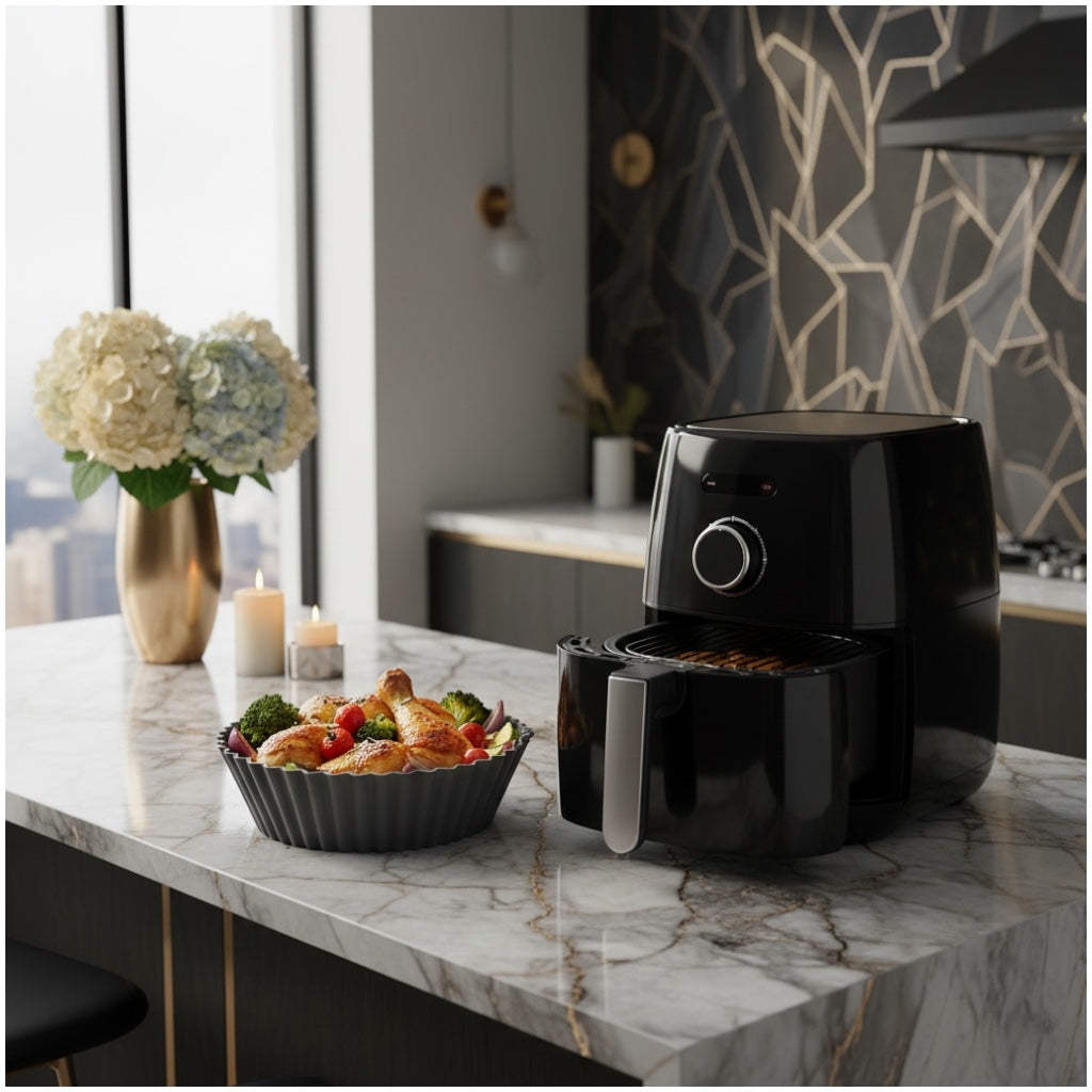 Essential Food Grade Silicone Air Fryer Liner –20cm Reusable Liner (Grey)