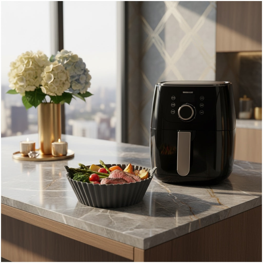 Essential Food Grade Silicone Air Fryer Liner –20cm Reusable Liner (Grey)