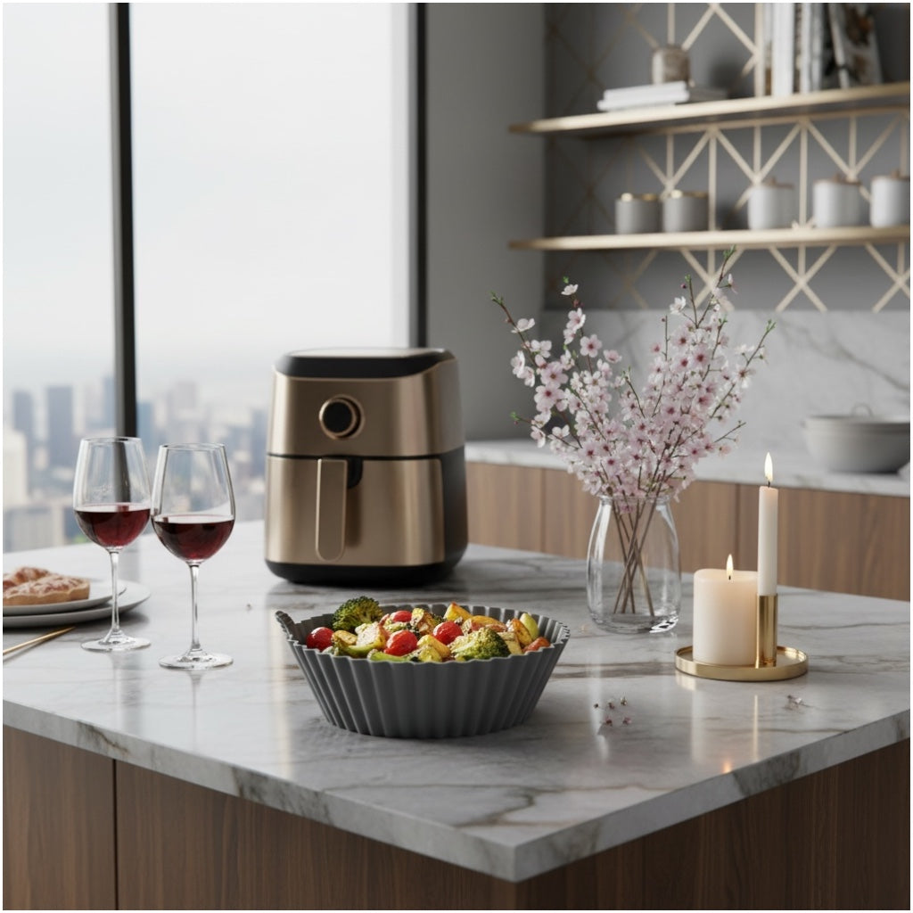 Essential Food Grade Silicone Air Fryer Liner –20cm Reusable Liner (Grey)