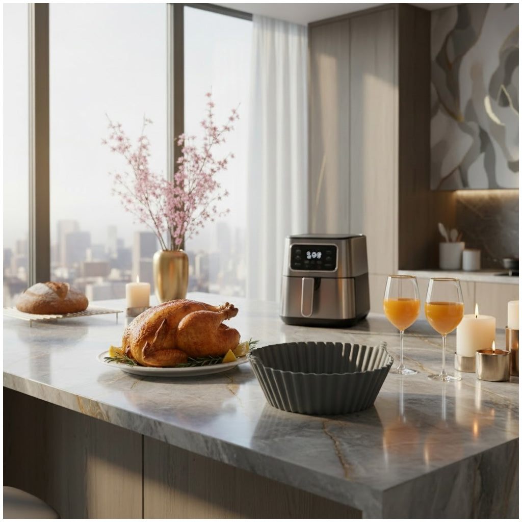 Essential Food Grade Silicone Air Fryer Liner –20cm Reusable Liner (Grey)