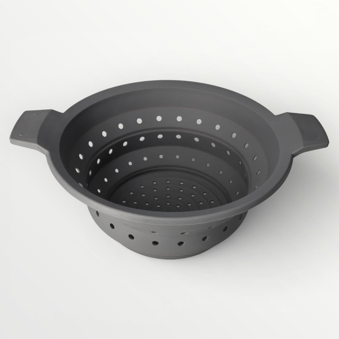 Essential Collapsible Silicone Kitchen Colander- Grey Space-Saving Colander