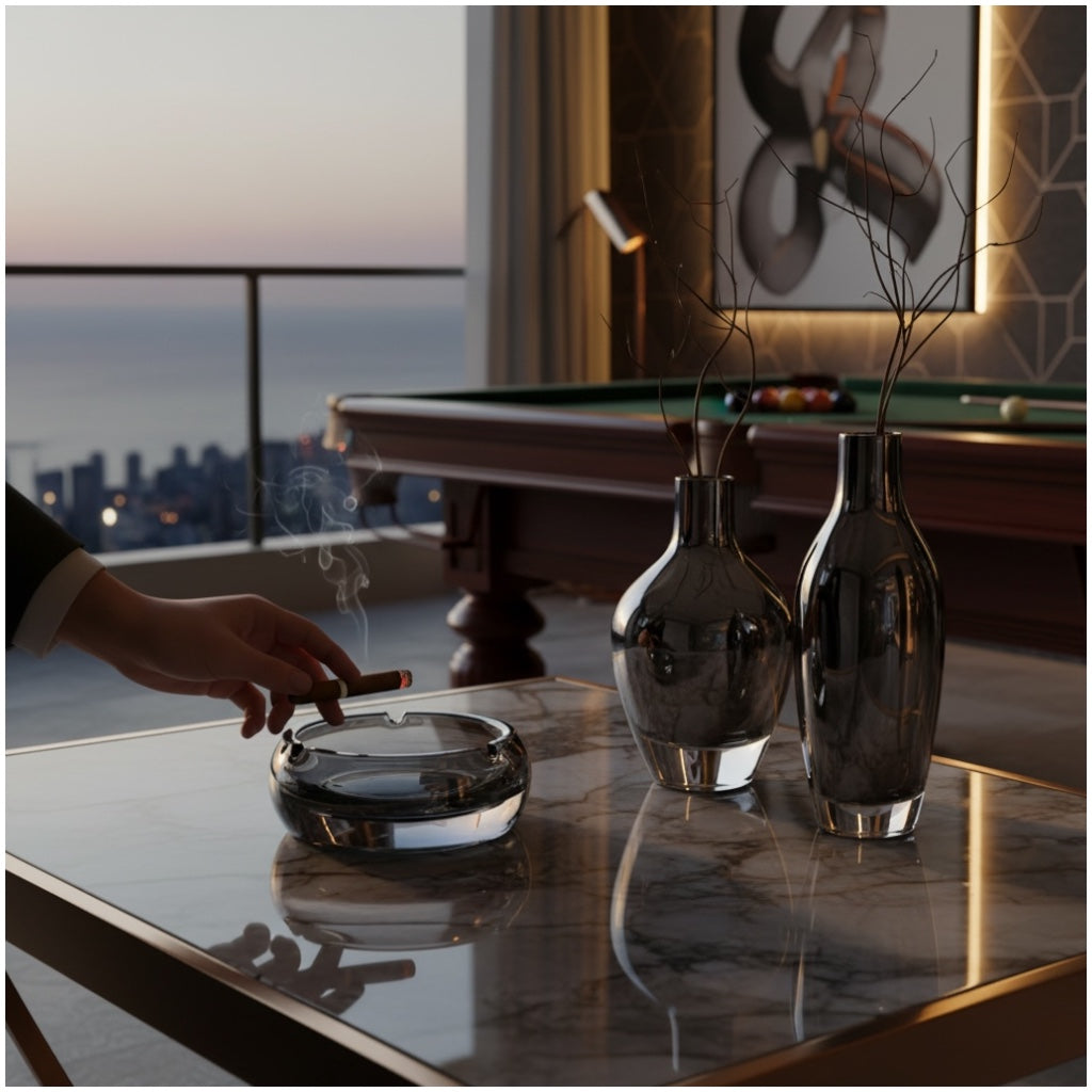 Luxury Reflective Chrome Ashtray – Gun Metal Grey | Modern Design (13cm)