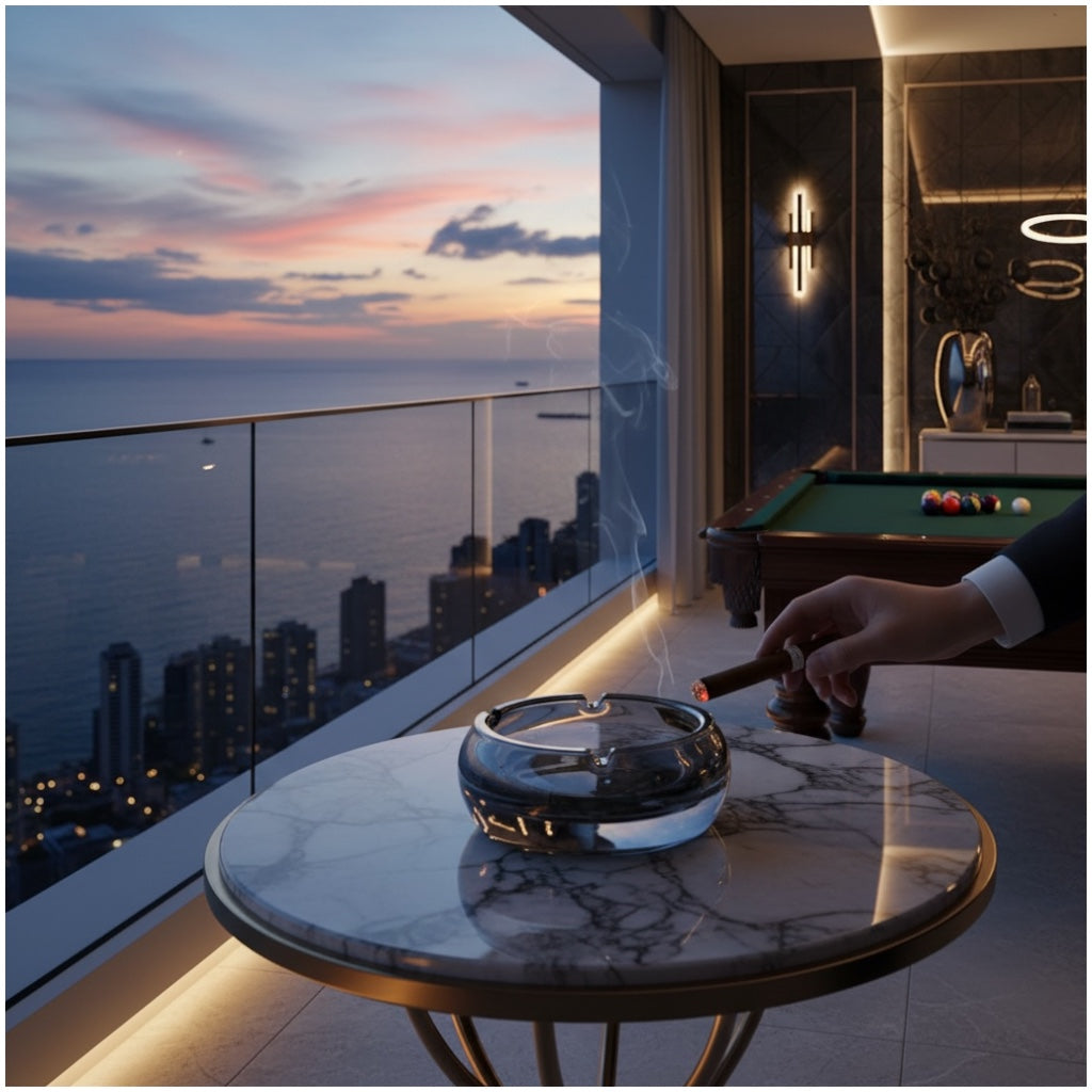 Luxury Reflective Chrome Ashtray – Gun Metal Grey | Modern Design (13cm)