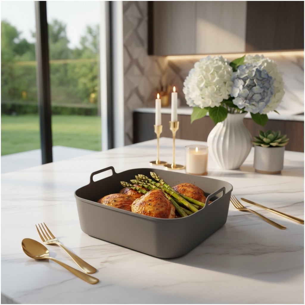 Essential Food Grade Silicone Air Fryer–Non-Stick and Reusable (Grey 19cm)