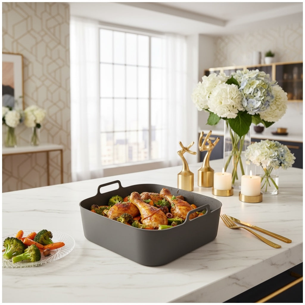 Essential Food Grade Silicone Air Fryer–Non-Stick and Reusable (Grey 19cm)