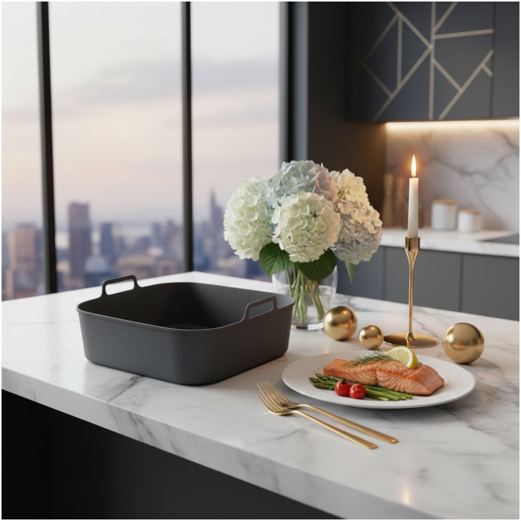 Essential Food Grade Silicone Air Fryer–Non-Stick and Reusable (Grey 19cm)