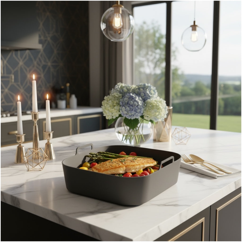 Essential Food Grade Silicone Air Fryer–Non-Stick and Reusable (Grey 19cm)