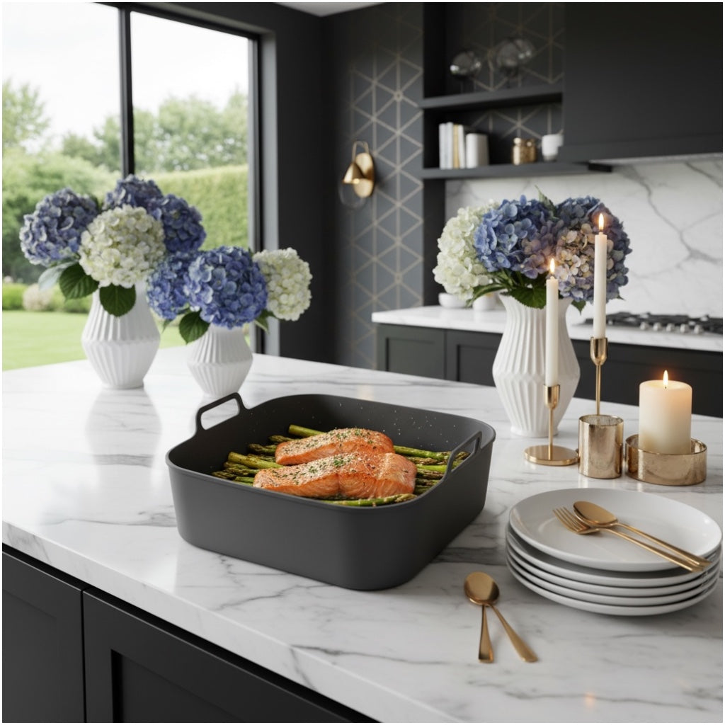 Essential Food Grade Silicone Air Fryer–Non-Stick and Reusable (Grey 19cm)