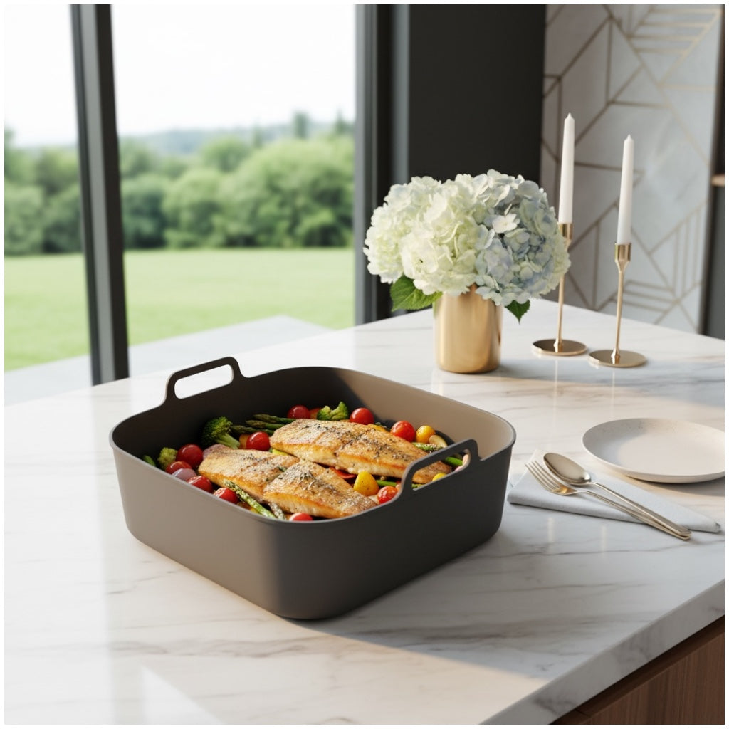 Essential Food Grade Silicone Air Fryer–Non-Stick and Reusable (Grey 19cm)