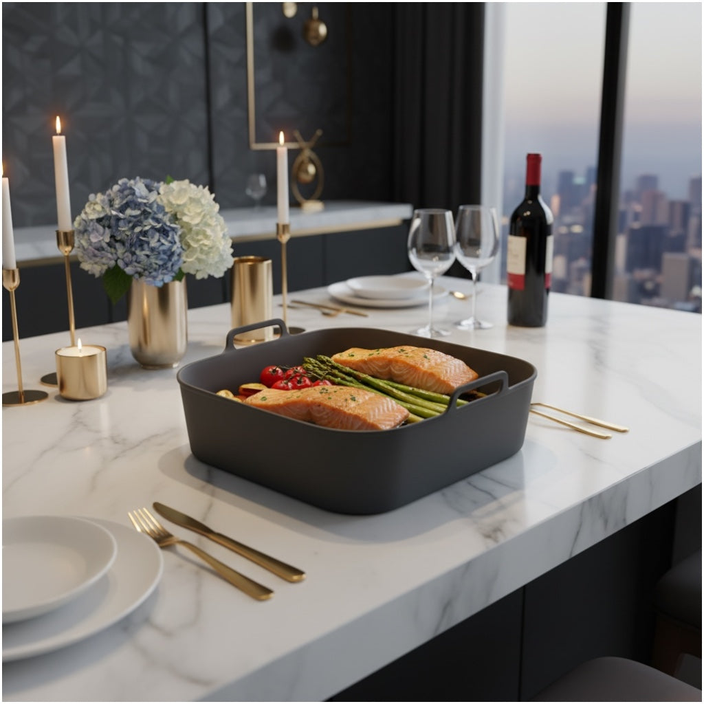 Essential Food Grade Silicone Air Fryer–Non-Stick and Reusable (Grey 19cm)