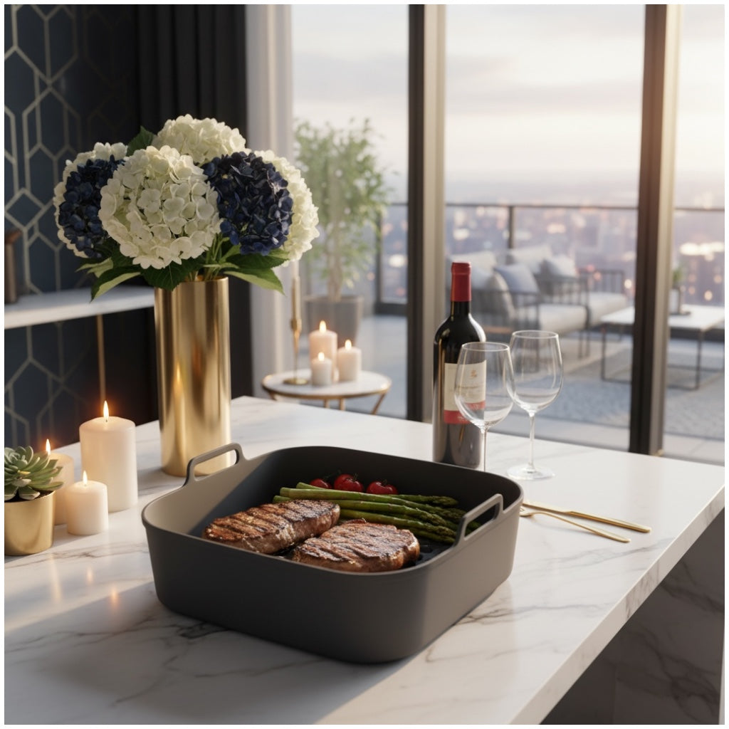 Essential Food Grade Silicone Air Fryer–Non-Stick and Reusable (Grey 19cm)