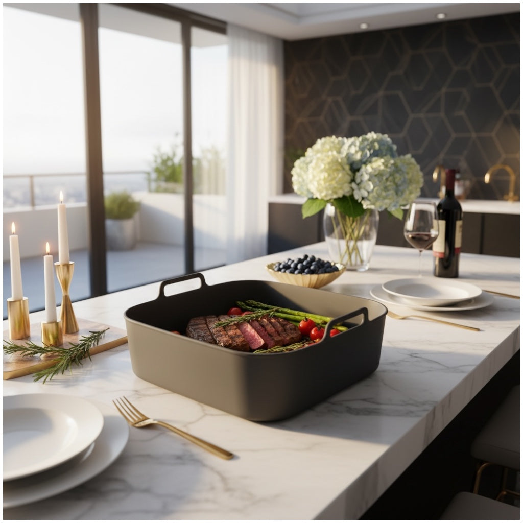 Essential Food Grade Silicone Air Fryer–Non-Stick and Reusable (Grey 19cm)