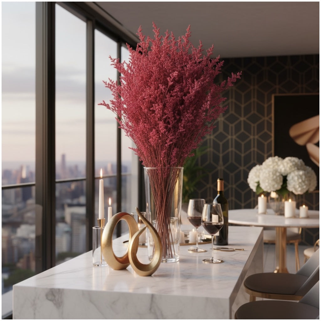 Preserved Elegant Caspia Stems – Dried Natural Floral Bouquet 80cm – Maroon