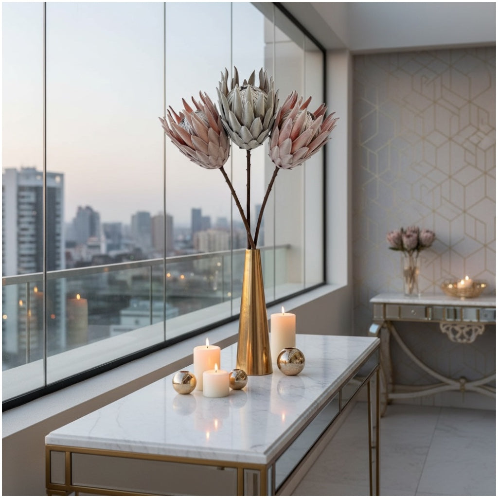 Luxury Artificial South African Protea Stems – Realistic Blooms (Set of 3)