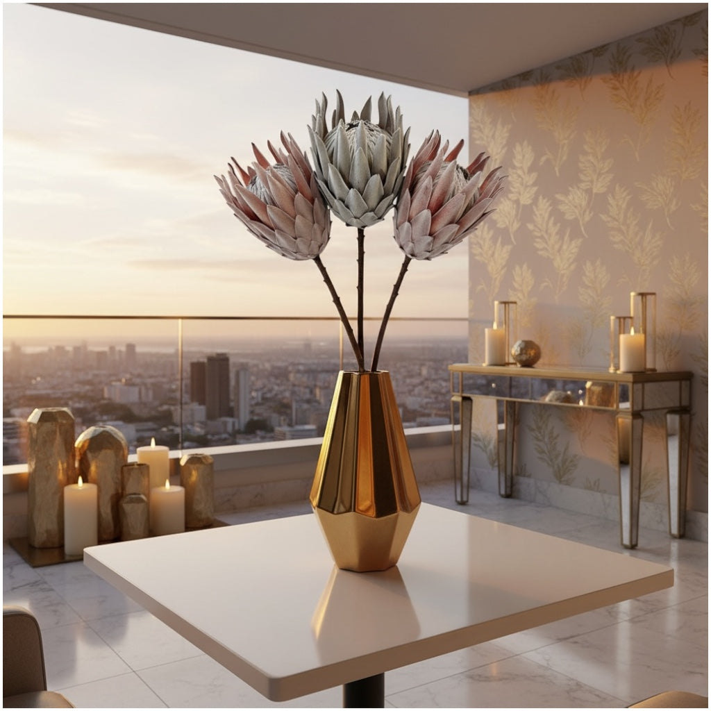 Luxury Artificial South African Protea Stems – Realistic Blooms (Set of 3)