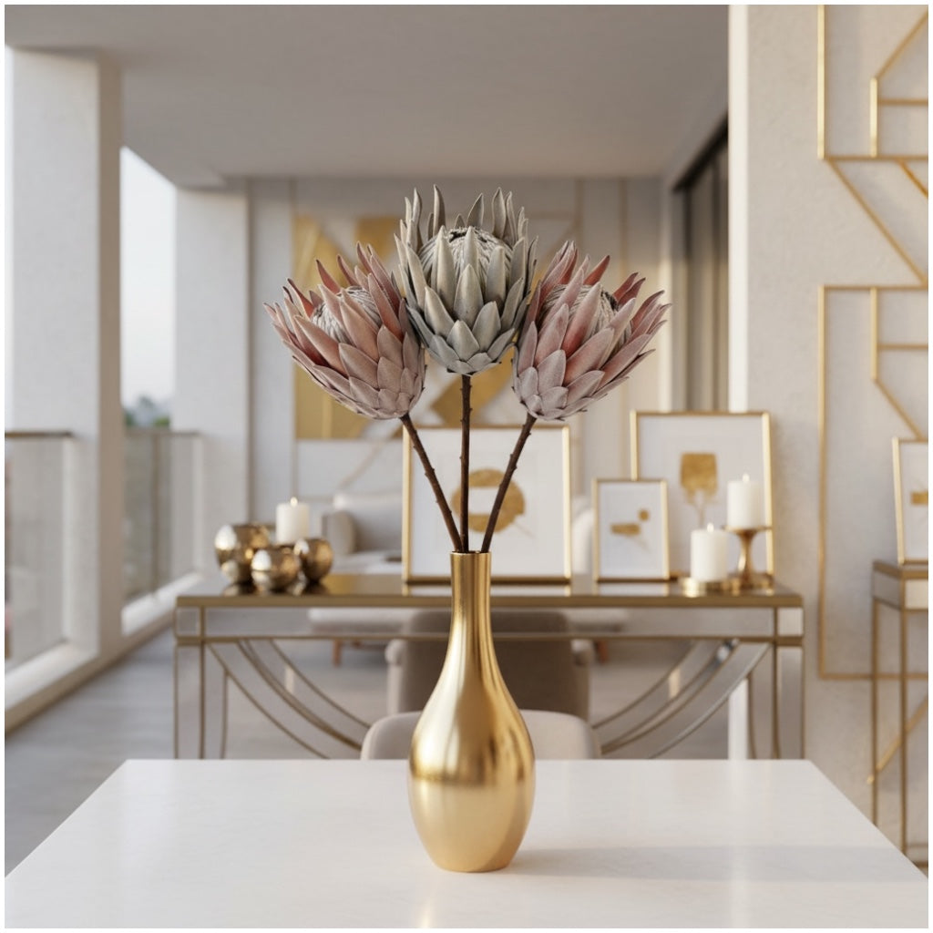 Luxury Artificial South African Protea Stems – Realistic Blooms (Set of 3)