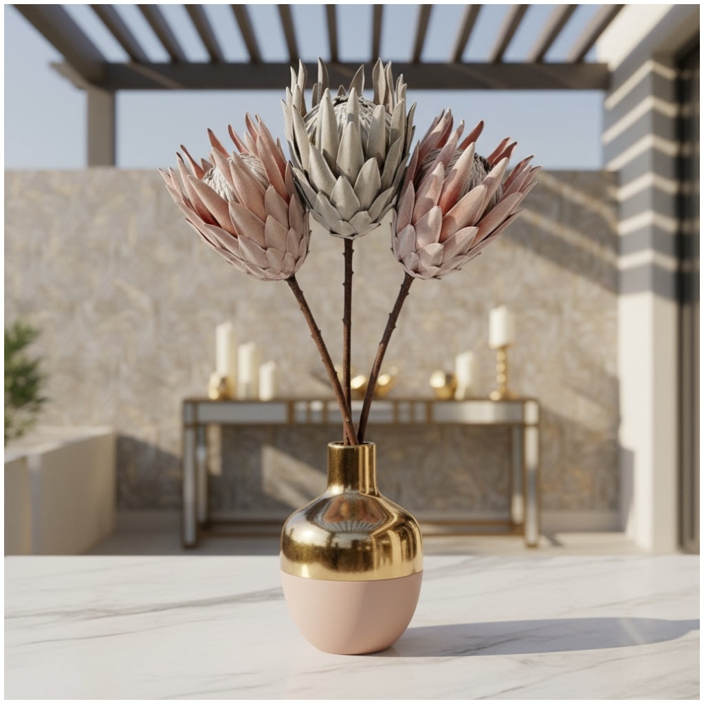 Luxury Artificial South African Protea Stems – Realistic Blooms (Set of 3)
